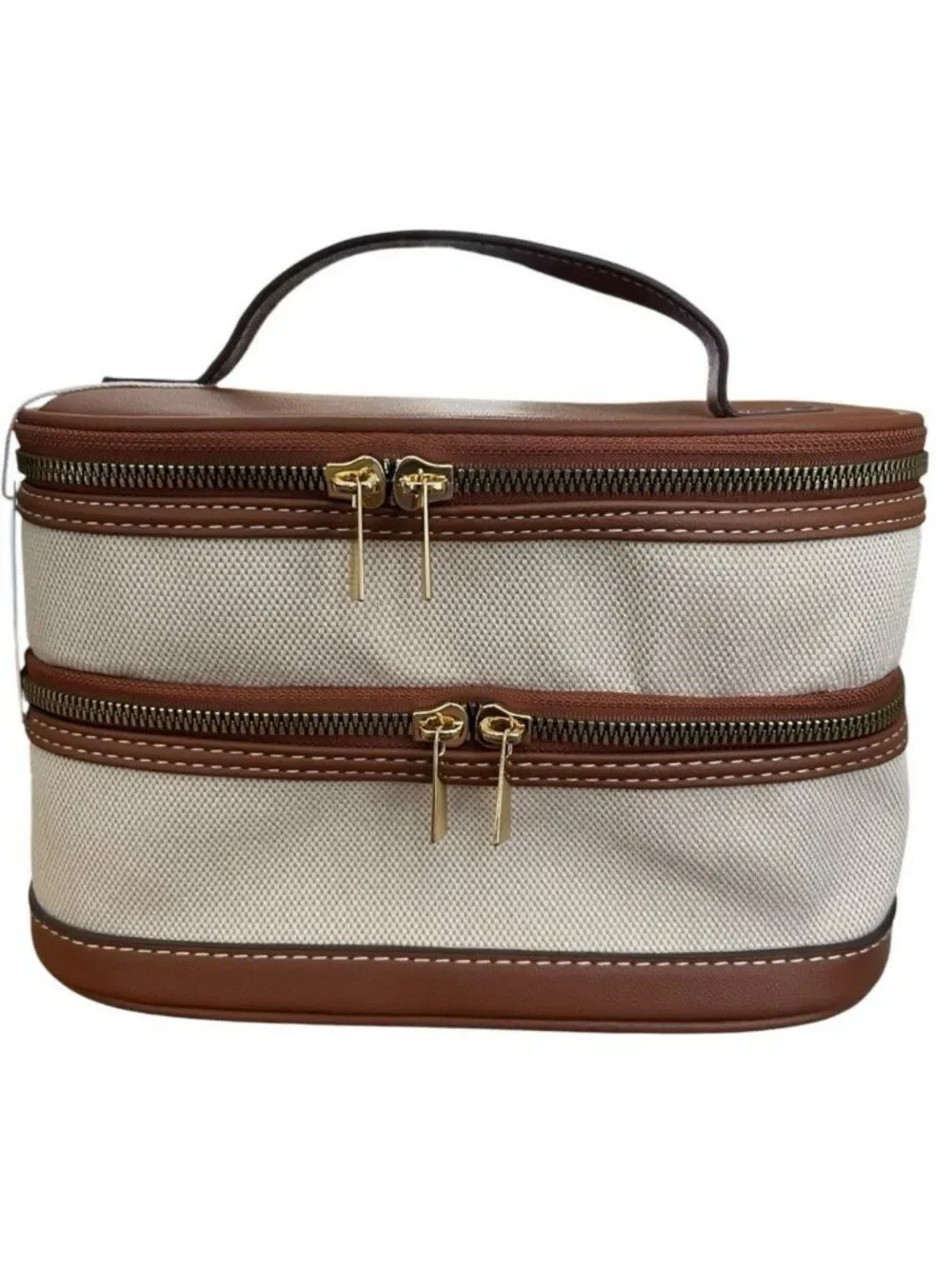 Primark Brown Beige Makeup Bag Cosmetic Travel Case Double Compartment NWT